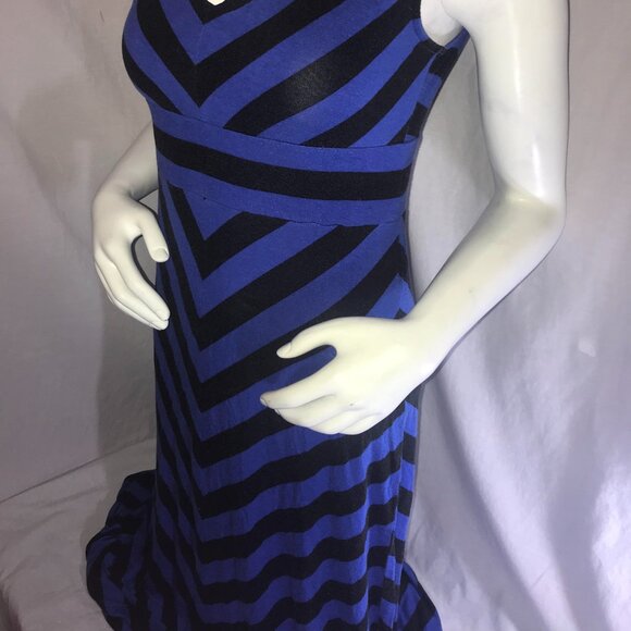 APT. 9 Blue And Black Diagonal Line Pattern A-line Maxi Dress Size Petite Medium - Picture 2 of 3